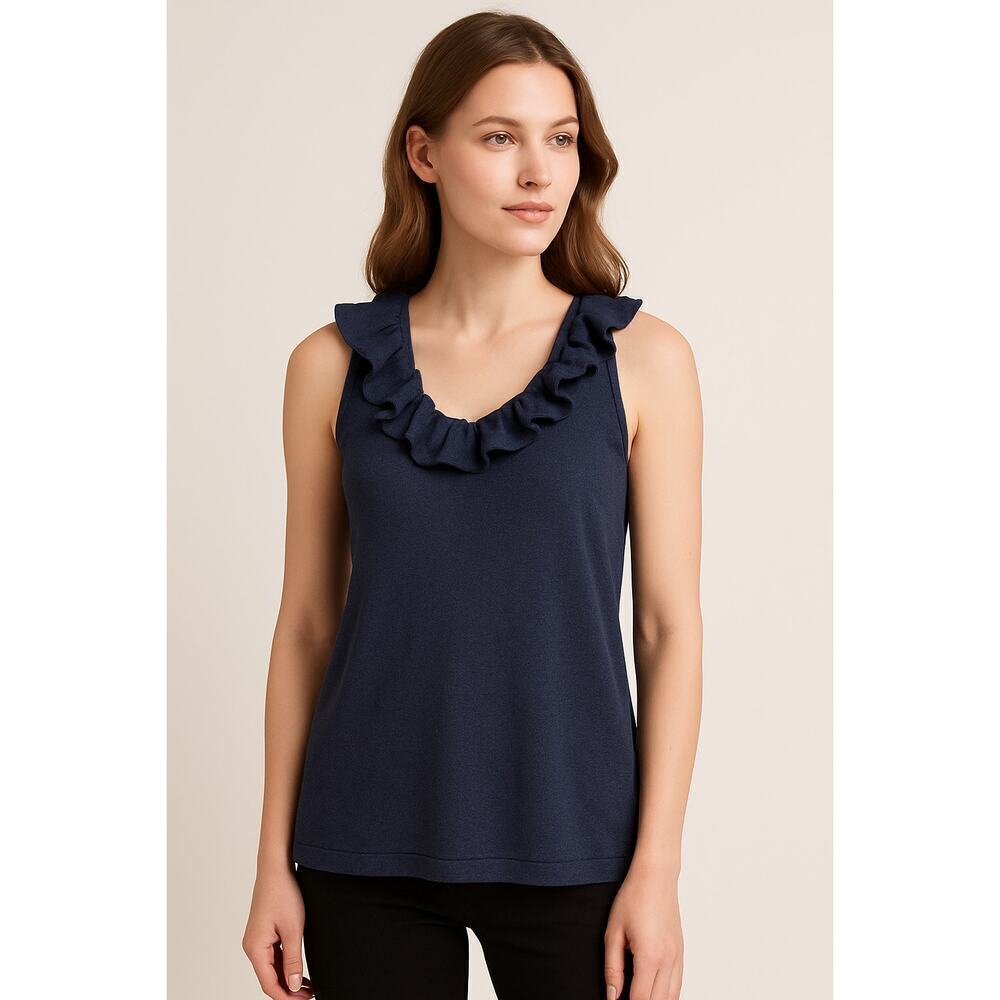 Lauren Ralph Lauren Petite Ruffle Silk Tank Top Navy P/L
